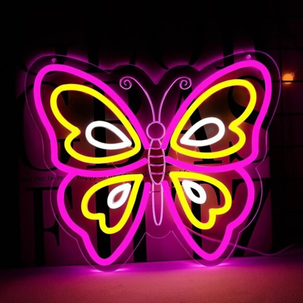 New Butterfly Neon Sign, Dimmable LED Wall Light for Girls Room, Party & Gifts